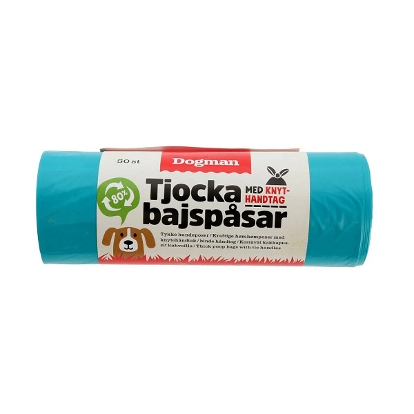 Dogman bajspåsar med knythandtag 50-pack - Turkos