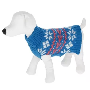 Ellmau hundtröja blå stickat hundtäcke med vitt/rött mönster