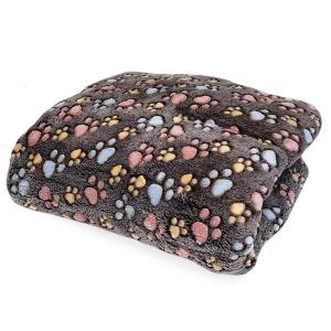 Ergosoft mjuk, vändbar hundpläd. Brunmelerad med tassmönster, vit teddy, 87x71x4 cm.