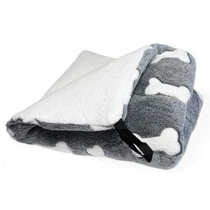 Ergosoft mjuk, vändbar hundpläd. Mörkgrå med vita ben, vit teddy, 87x71x4 cm.