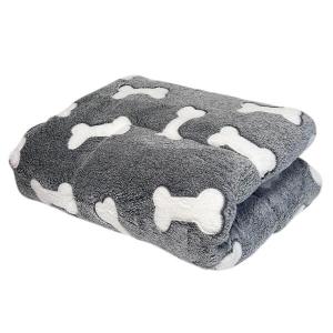 Ergosoft mjuk, vändbar hundpläd. Mörkgrå med vita ben, vit teddy, 87x71x4 cm.