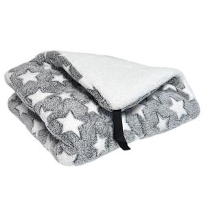 Ergosoft mjuk, vändbar hundpläd. Gråmelerad med vita stjärnor, vit teddy, 87x71x4 cm.