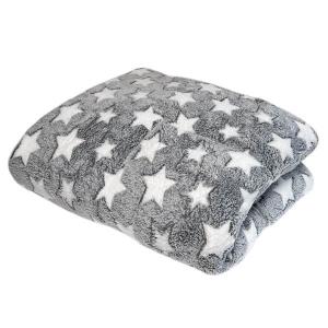 Ergosoft mjuk, vändbar hundpläd. Gråmelerad med vita stjärnor, vit teddy, 87x71x4 cm.