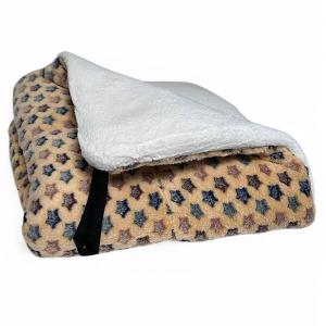 Ergosoft mjuk, vändbar hundpläd. Ljusbrun med stjärnor, vit teddy, 87x71x4 cm.