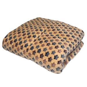 Ergosoft mjuk, vändbar hundpläd. Ljusbrun med stjärnor, vit teddy, 87x71x4 cm.