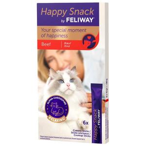 Feliway Happy Snack Beef, rogivande och krämlgt snacks för katter. Med nötkött. 6 x 15 gram.