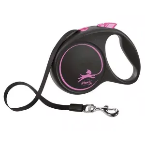 Flexikoppel Black Design LARGE med band 5 meter - svart/rosa