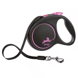 Flexikoppel Black Design MEDIUM med band 5 meter - svart/rosa