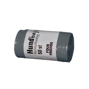 FourFriends bajspåsar med knythandtag. Hundpåsar i kraftig plast för hundar i alla storlekar. 50-pack. Grå.