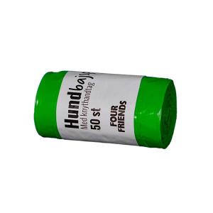 FourFriends bajspåsar med knythandtag. Hundpåsar i kraftig plast för hundar i alla storlekar. 50-pack. Grön.
