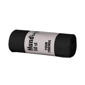 FourFriends bajspåsar utan knythandtag. Hundpåsar i kraftig plast för hundar i alla storlekar. 50-pack. Svart.