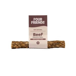 FourFriends Natural Chews Munchy Roll Tuggben med nöthud, vom och tjurmuskel. 12 cm.