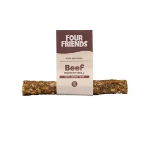 FourFriends Natural Chews Munchy Roll Tuggben med nöthud, vom och tjurmuskel. 12 cm.