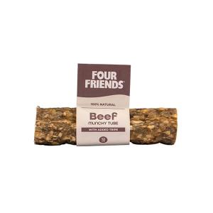 FourFriends Natural Chews Munchy Tube, ihåligt tuggben i unik tub-form, med mald råhud från nöt, samt vom. 12 cm.