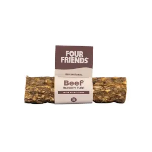 FourFriends Natural Chews Munchy Tube, ihåligt tuggben i unik tub-form, med mald råhud från nöt, samt vom. 12 cm.