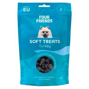 FourFriends Soft treats Turkey med kalkon. Mjukt, lättdelat hundgodis med ursprung EU. 200 gram.