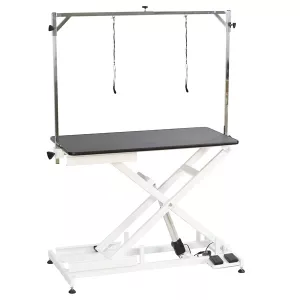 Elektriskt höj- och sänkbart trimbord med trimgalge, längd 120 cm