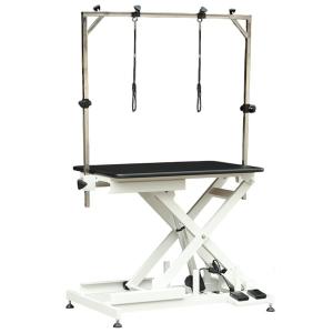 TE808 ECO White, elektriskt höj- och sänkbart trimbord. Vitt underrede och svart bordsskiva, H-galge medföljer. 90x60x29-107 cm