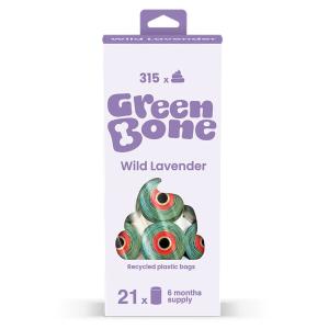 Green Bone bajspåsar med doft av Wild Lavender Hundpåsar av återvunnen plast. 315-pack, 21 rullar.