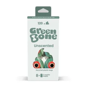 Green Bone bajspåsar Unscented utan doft. Hundpåsar av återvunnen plast. 120-pack, 8 rullar.