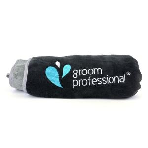 Groom Professional Coral Fleece högabsorberande handduk för hund och katt. Svart/grå.