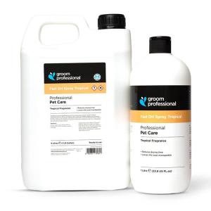Groom Professional Fast Dri Tropical fönspray för hund och katt. Reducerar torktiden. Två storlekar.