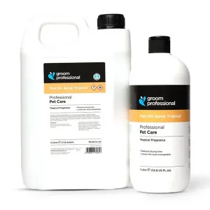 Groom Professional Fast Dri Tropical fönspray för hund och katt. Reducerar torktiden. Två storlekar.