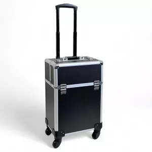 Elegant, svart trimväska på hjul, med teleskophandtag