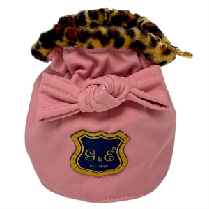 Gustaf & Evita rosa med rosett och leopardmönstrad kant. Godisväska för hundgodis eller andra småsaker