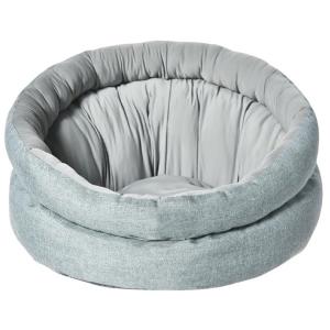 Rund hundbädd med lindblomsgrön utsida och ljusgrå insida med fast dyna, diameter 40 cm