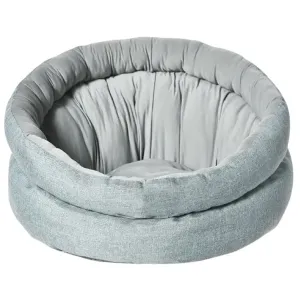 Rund hundbädd med lindblomsgrön utsida och ljusgrå insida med fast dyna, diameter 40 cm