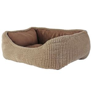 Hundbädd i supermjuk plysch. Ljusbrun utsida med fin struktur, mörkbrun insida med sammetslook, 64x54x20 cm