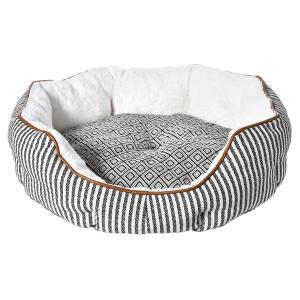 Mönstrad hundbädd med insida i mjuk plysch, vändbar dyna. 57x52x18 cm