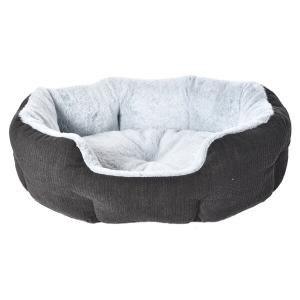 Hundebädd Snarka mörkgrå utsida och insida i ljus plysch, 61x48x17 cm