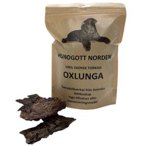 Hundgott Norden 100% svensk torkad oxlunga, hundgodis 60-90 gram