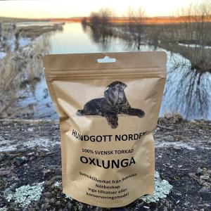 Hundgott Norden 100% svensk torkad oxlunga, hundgodis 60-90 gram