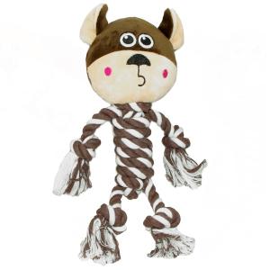 Hundleksak björn med huvud i plysch och repkropp, med pipljud, längd 33 cm