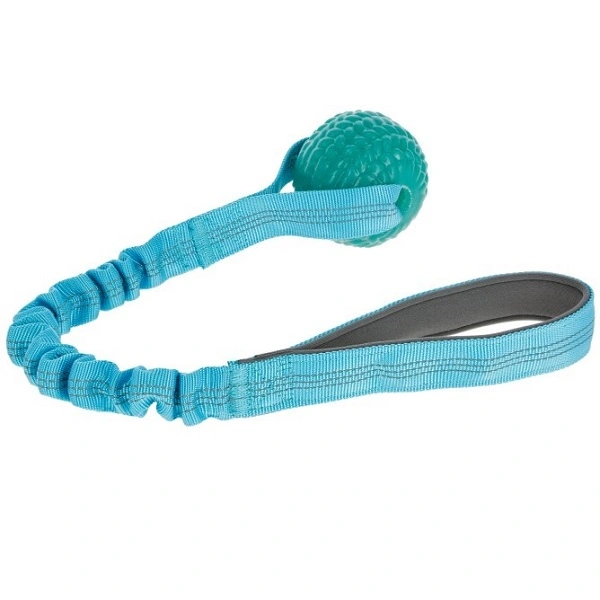 Bungee blå gummiboll med expander - hundleksak