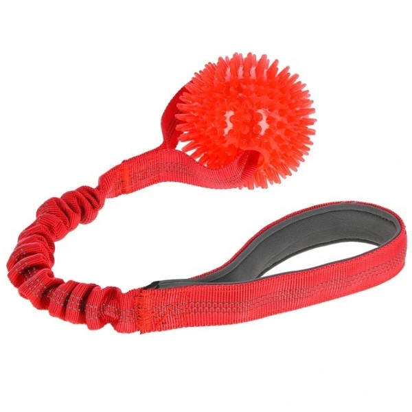 Bungee röd gummiboll med expander - hundleksak