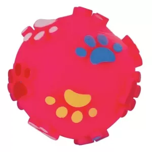 Rosa boll med tassmönster vinyl 10 cm - hundleksak