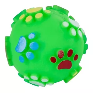 Grön boll med tassmönster vinyl 7 cm - hundleksak