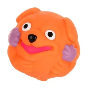 Boll med hundansikte orange latex - hundleksak