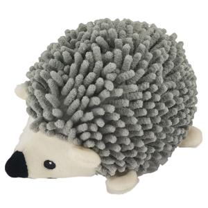 Hundleksak igelkott i grå plysch. Längd 20 cm, med prassel och pipljud.