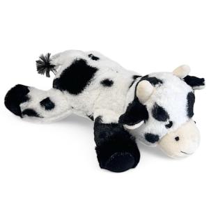 Hundleksak kossa i svart och vit plysch. Längd 25 cm, med pipljud.