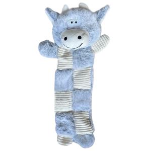 Hundleksak grå och vintervit kossa plysch med pipljud, längd 40 cm