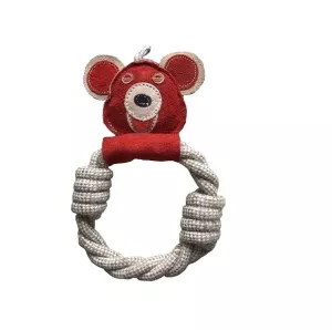 Läderbjörn med ring av rep - hundleksak