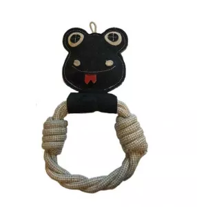 Läderleksak med rep groda - hundleksak