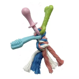 Knippa med gummileksaker TPR på rep - hundleksak