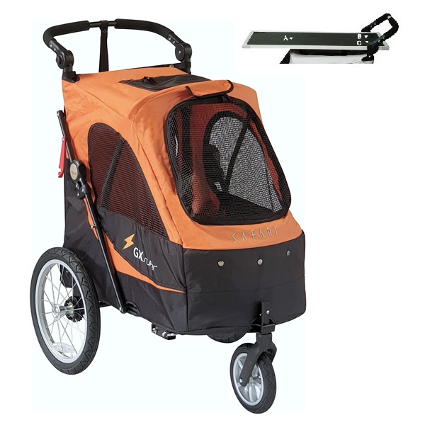 Hundvagn Safari med avtagbart trimbord - orange/svart, maxlast 30 kg.