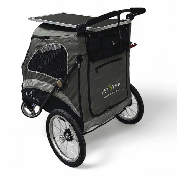 Hundvagn Silver Wing, stroller med avtagbart trimbord large, grå-svart. Maxlast 55 kg.